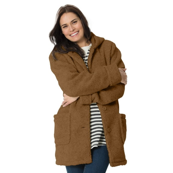 Woman Within Plus Size Short Hooded Berber Fleece Jacket