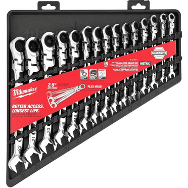 Milwaukee 48-22-9513 15pc Metric Flex Head Ratcheting Wrench Set, MAXBITE Grip