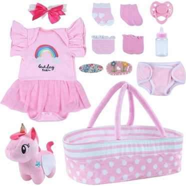 BABESIDE 13 Pcs Reborn Baby Doll Clothes with Bassinet for 17-22 Inch Dolls, Baby Dolls Clothes Outfit Accessories for Baby Doll Boy (Pink)