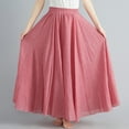 thumbnail image 6 of Lovskoo Women's Plus Size Linen Skirt Casual Ankle Length High Waist Pleated A-Line Flowy Long Maxi Skirt with Pockets Watermelon Red Free Size, 6 of 7