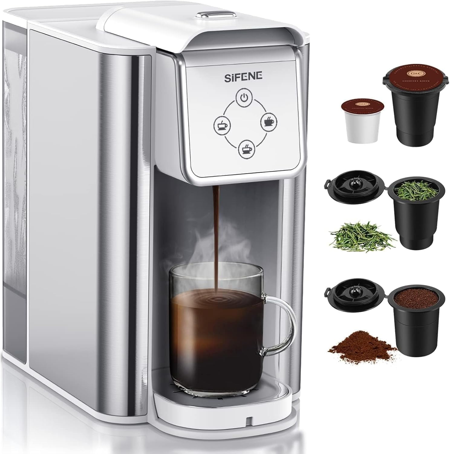 SIFENE Single Serve Coffee Maker, 3-in-1 Brewer for K-Cup Pods, Ground ...