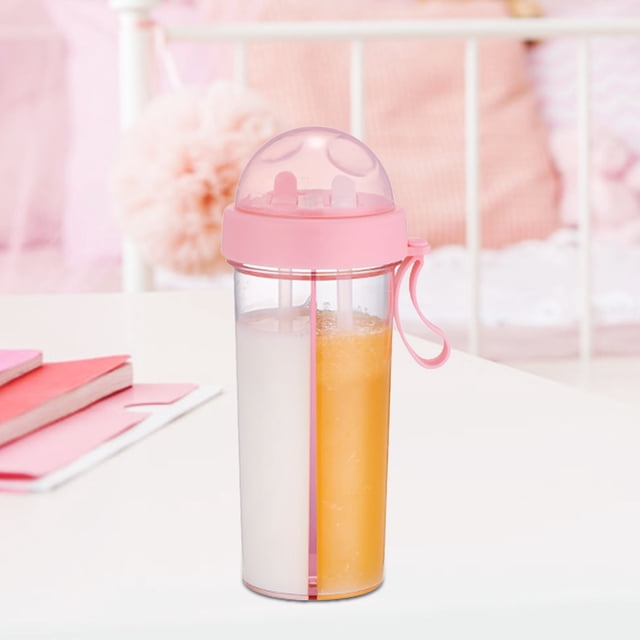 Vaso de Matraz Dividido 2 en 1, 600 ml Botella de Agua Portátil Con Dos Pajitas Taza de Bebida de Doble Uso Taza de Agua de Doble Cara Con de Silicona Cubierta Antipolvo