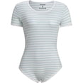 thumbnail image 5 of CutiePlusU Cotton Button Crotch Bodysuit Onesie Pajamas Romper Light Green-Classics Stripe XL, 5 of 5