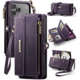 thumbnail image 1 of Funda tipo cartera para iPhone 17 Pro Max: funda de piel sintética con bloqueo RFID, tarjetero, bolsillo con cremallera, soporte, cierre magnético y correa para el hombro y la muñeca, 1 of 9
