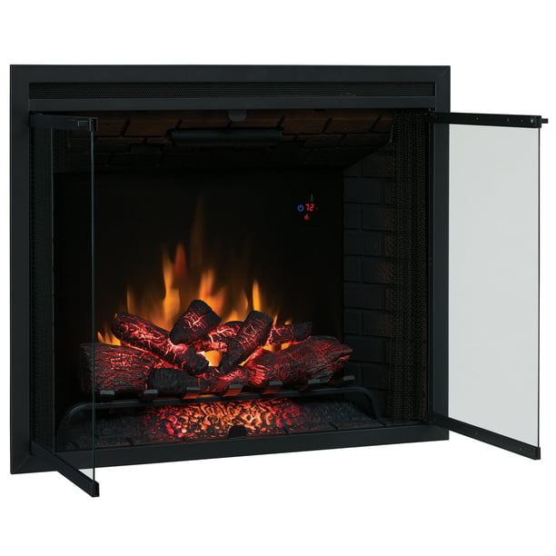 Mesh Screen Dual Voltage Option, Wood Burning Fireplace Insert With Glass Doors