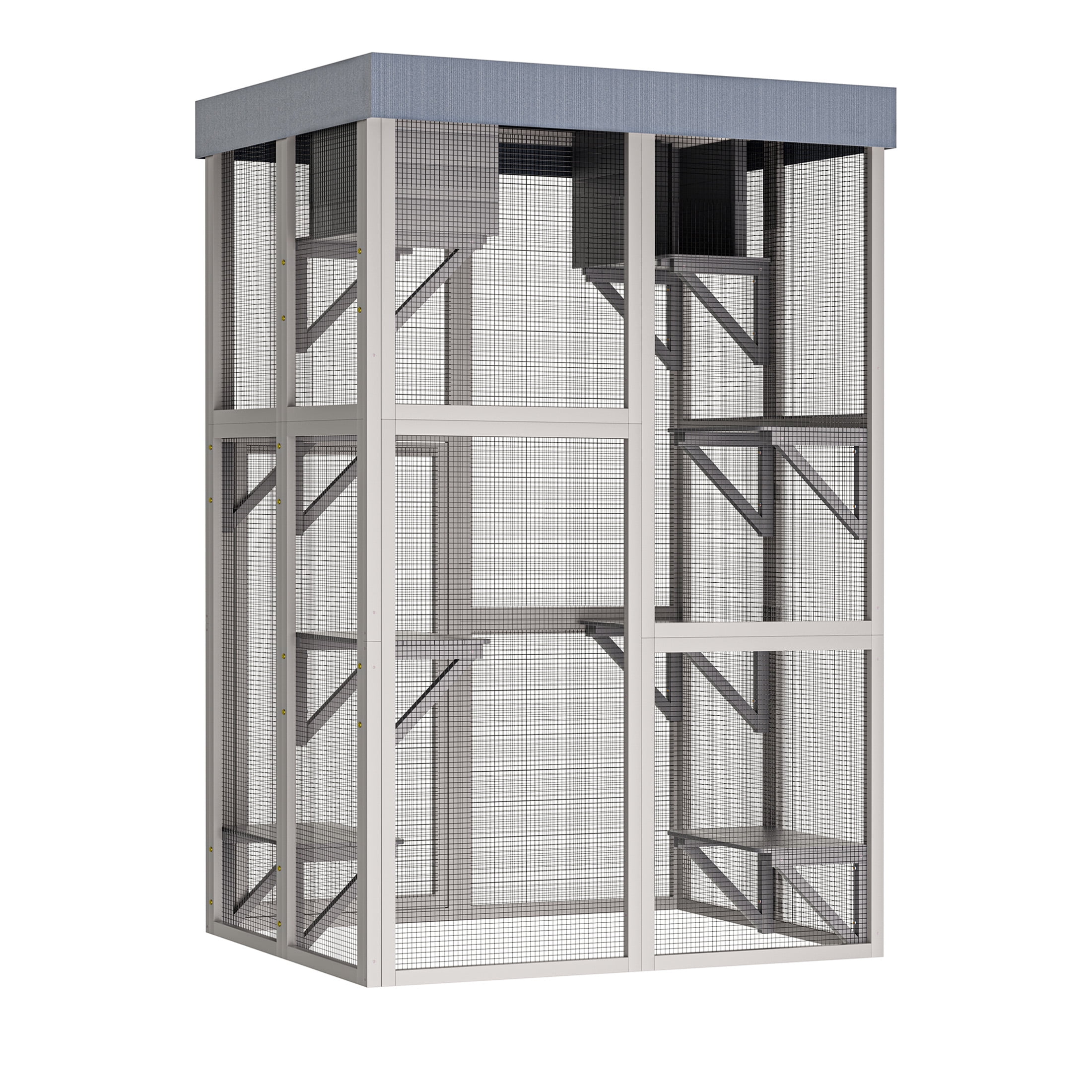 JERFIT Large 70.5 Inch Outdoor Wooden Catio Enclosure with Sunbathing Deck, 6 Platforms & 2 Condos, Waterproof Cover, Gray Cat Playpen