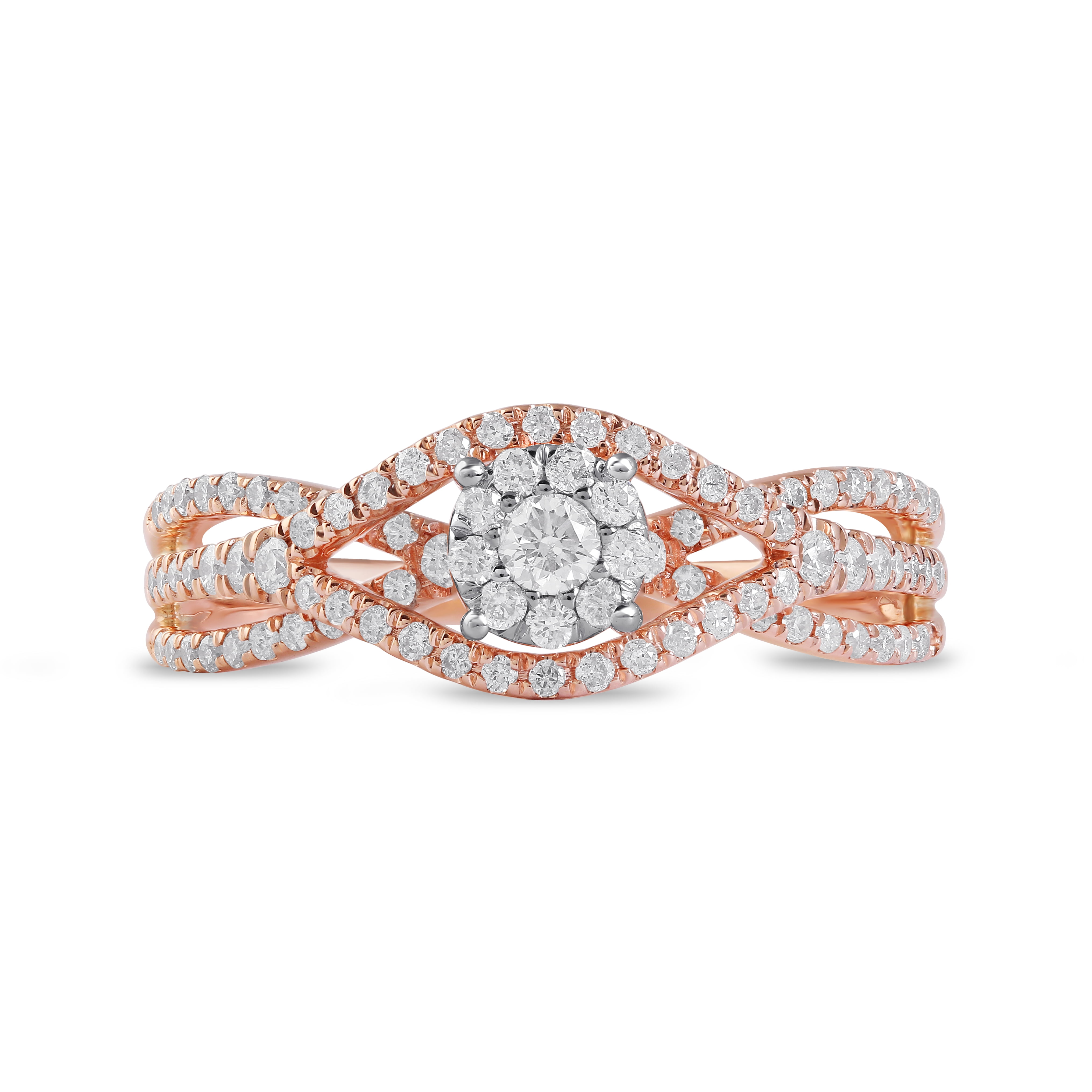 1/2Ct TDW Diamond 10K Rose Gold Cluster Split Shank Engagement Ring