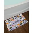 thumbnail image 2 of Halloween Bath Mat, Happy Halloween Lettering with Scary Symbols and Candies Pattern, Plush Bathroom Decor Mat with Non Slip Backing, 29.5" X 17.5", Pastel Purple Multicolor, by Ambesonne, 2 of 2