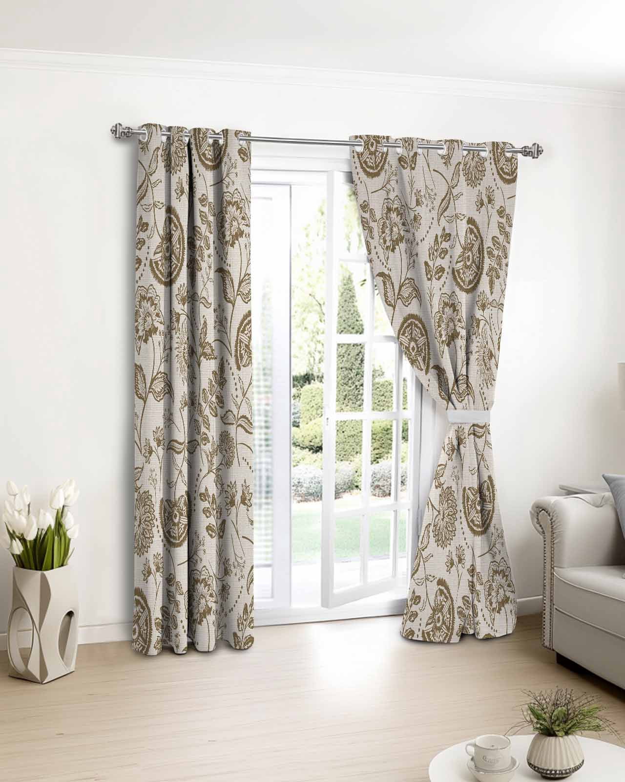 Farmhouse Brown Floral Blackout Curtains for Bedroom Living Room, Linen Boho Flower Rustic Country 72 In Long Thermal Insulated Room Darkening Drapes Grommet Window Treatments, 52 x 72 In