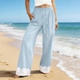 thumbnail image 2 of Gtoiithly Women's Pants Flowy Wide Leg Pants With Lace Trim Comfortable Stretchy High Waist Bottoms Cute Womens Trousers Blue One Size, 2 of 4