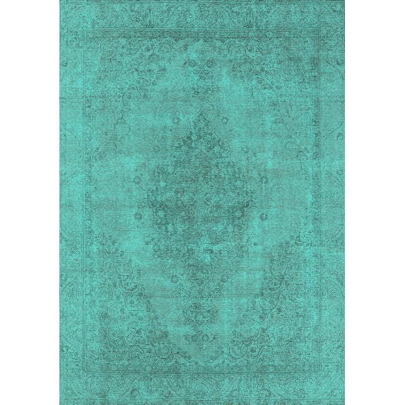 Ahgly Company Indoor Rectangle Oriental Turquoise Blue Industrial Area Rugs, 5' x 7'