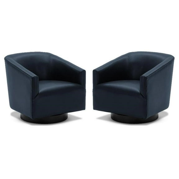 Home Square Faux Leather Swivel Accent Chair in Midnight Blue - Set of 2