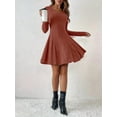 thumbnail image 6 of Women Long Sleeve Ribbed Knit Short Dresses Fall Winter V Neck Casual Swing A Line Sweater Dress, 6 of 7