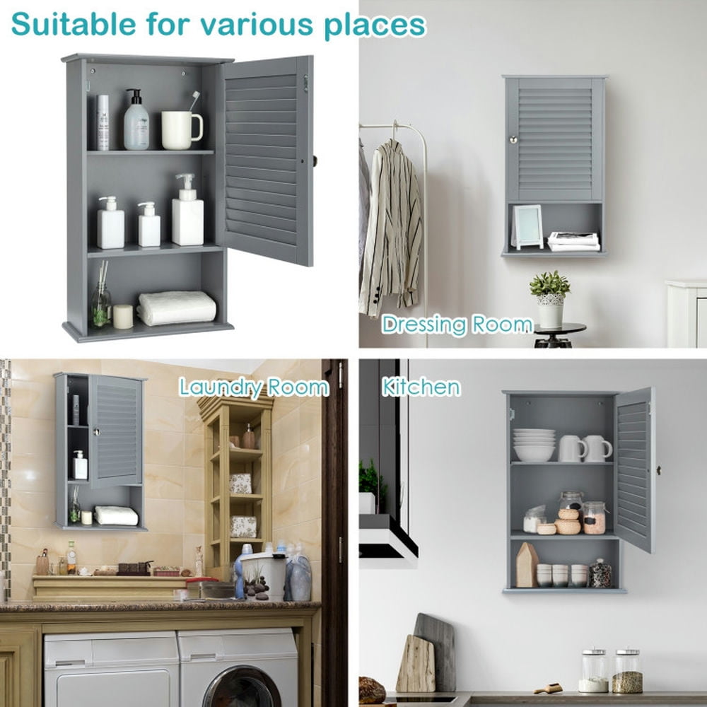 Finihen Bathroom Wall Cabinet, Wall Mounted Bathroom Cabinet, Medicine Cabinet, Bathroom Wall Mount Storage Cabinet Single Door with Height Adjustable Shelf, Gray Finihen Bathroom Wall Cabinet, Wall Mounted Bathroom Cabinet, Medicine Cabinet, Bathroom Wall Mount Storage Cabinet Single Door with Height Adjustable Shelf, Gray