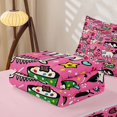 thumbnail image 5 of Manfei Playful Cat Zipper Queen Comforter Set with Fitted Sheet and 2 Pillowcases, Party Pet Sticker Zipper Bedding Set, Bright Pink, Pink Reversible, 4 Pieces, 5 of 7