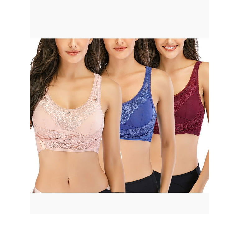 FUTATA 1/3 Pack Womens Lace Sports Bras Full Coverage Padded Bras Front  Side Buckle Leisure Bralette Wireless Sleep Bra Support Push Up Yoga  Workout