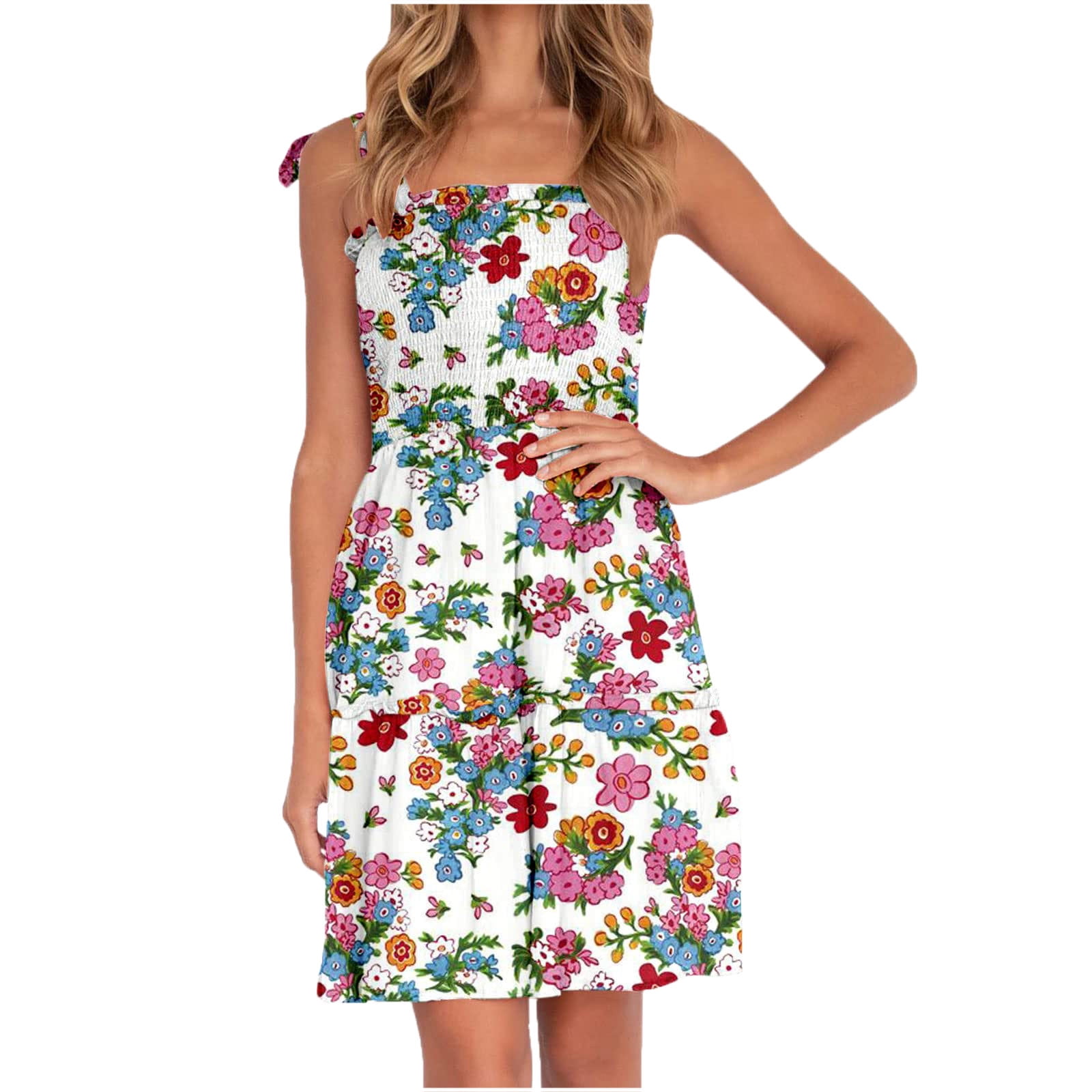 Women's Summer Mini Dresses Sleeveless Tank Smocked Dress Short Beach