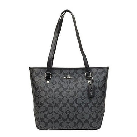 Black Logo Tote - NEW COACH (F58294) TZ BLACK SMOKE LEATHER SIGNATURE COACH LOGO TOTE HANDBAG