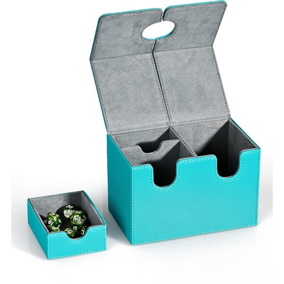 AIR-Card Deck Box with Dice Tray for MTG Cards, 200+ Card Storage Box Fits for TCG CCG, PU Leather Strong Magnet Collectible Card Case(Turquoise)