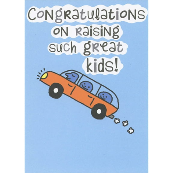 RSVP Raising Such Great Kids: Blue Smiley Faces in Orange Car Father's Day Card from Us