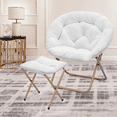 thumbnail image 3 of MoNiBloom Set of 2 Saucer Chair and Folding Footrest Stool Set, Soft Faux Fur Oversized Folding Accent Chair, Metal Frame Moon Chair for Bedroom Living Room, White, 3 of 11