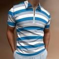 thumbnail image 2 of Gray Blue And White Stripes Men Zipper T-shirt Summer Casual Short Sleeve T-shirt Top, 2 of 7