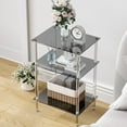 thumbnail image 4 of Tempered Glass Side Tables Set of 2 Acrylic End Table with 3 Storage Shelve Transparent Bedside Simplicity Clear 3-Tier Nightstands for Small Spaces Office Bedroom Living Room Study Black, 4 of 15