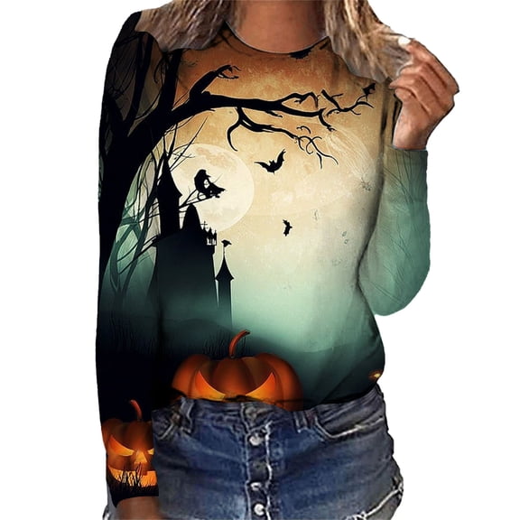 MVRLSH Womens Tops Blouse Casual Three Quarter Length Graphic Printed Spring Round Neck Daily Wear Tees Loose Fit Blouses Mint Green - L