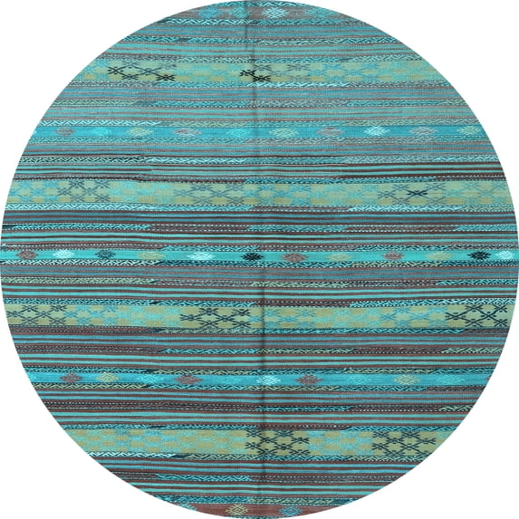Ahgly Company Indoor Round Southwestern Light Blue Country Area Rugs, 4' Round