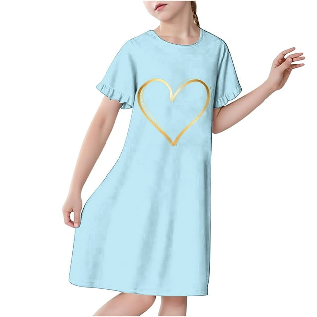 RXIRUCGD 2025 Vêtements d'Été pour Enfants 3-12 Ans Mode pour Enfants Pyjama Imprimé de Rêve Nuisette Mi-Mollet
