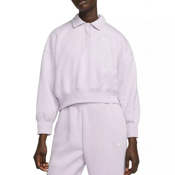 Nike Women's Phoenix Fleece3/4 Sleeve Crop Polo Sweatshirt - Doll/ Sail -(XX-Large)
