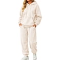 thumbnail image 2 of Trgacdwlo Fleece Lined Sweat Outfits for Women 2 Pieces Tracksuit Fuzzy Hoodie with Cuffed Jogger Sweatpants Fall Winter Plush Comfy Matching Sweat Sets for Women Beige XL, 2 of 7