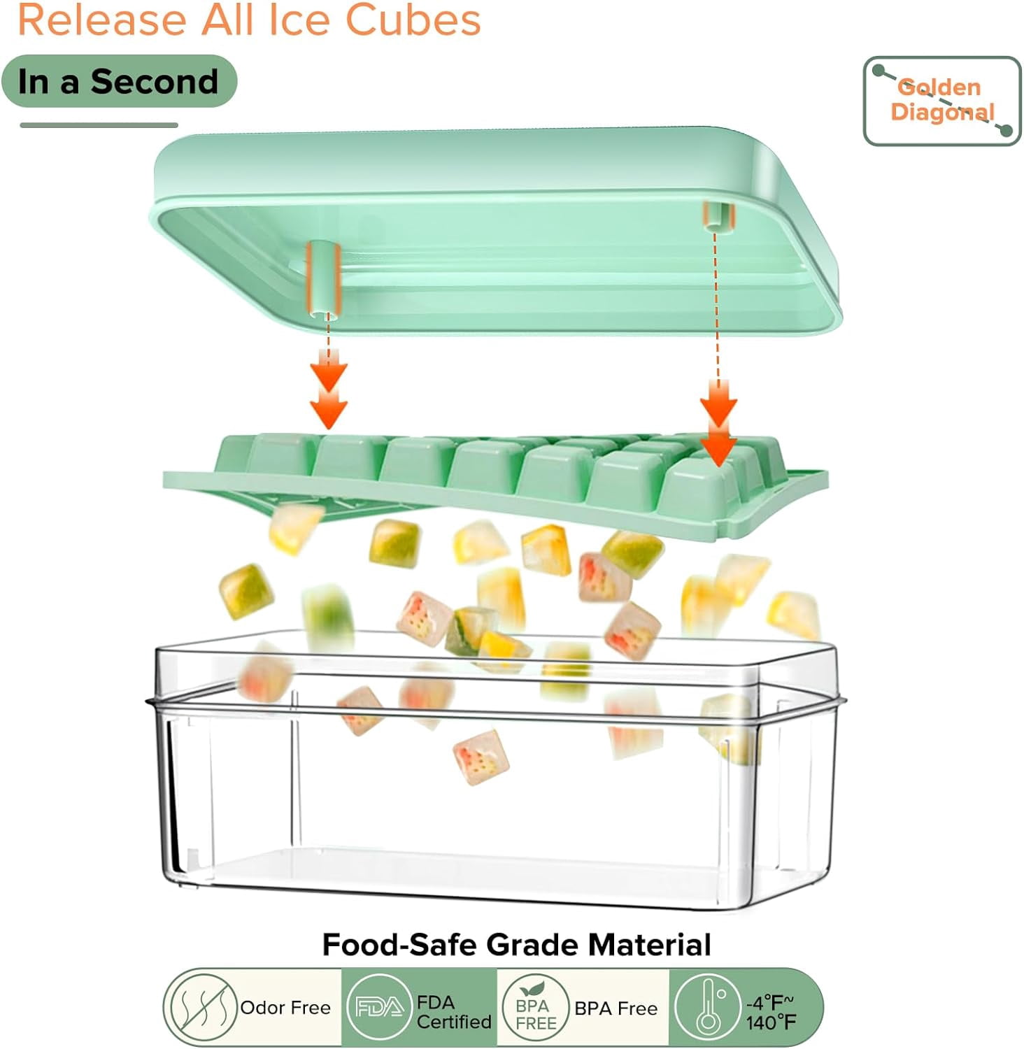 Ice Cube Tray with Lid and Bin,mini Ice Cube Trays for Freezer 60 pcs,Ice Cube Mold, Ice Molds Ice Scoop,Ice Cube Tray Mold for Whiskey Cocktail,Tea,Coffee