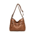 thumbnail image 1 of Qarigey Bolsos cruzados para mujer, PU multicapa con cremallera, correa ajustable, bolso de hombro de Color sólido, multibolsillo, para madre Bolsas de mensajero y de hombro Marrón, 1 of 6