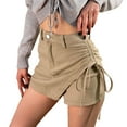 thumbnail image 2 of FASHOFT Jean Skirts for Women Denim Unique Design Drawstring Denim Skort High Waisted Y2K Bodycon Slim Fit Casual Denim Skirt Khaki, 2 of 4