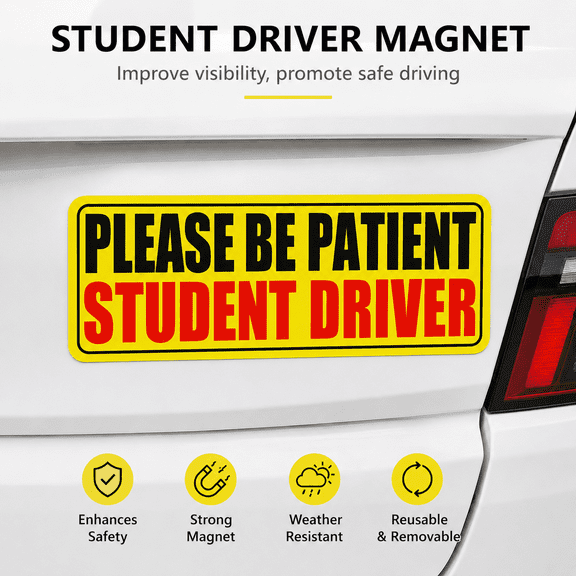 Student Driver Magnet, Reflective Reusable Car Magnet Sticker, Safety Warning Student Driver Decal, Visible Sign for Car Vehicle Window Decor