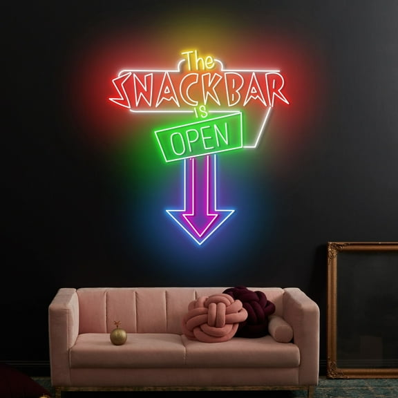 Craftnamesign The Snack Bar Is Open Neon Light Wall Art, Open Led Sign For Snack Bar Decor