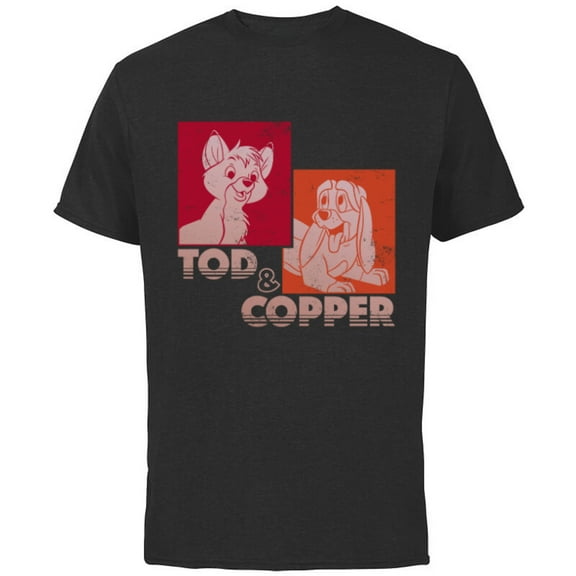 Disney The Fox and the Hound Tod & Copper Retro - Short Sleeve Cotton T-Shirt for Adults -Customized-Black