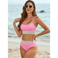 thumbnail image 4 of Eytino Women's Bikini Sets Colorblock Trim 2 Piece Swimsuit High Waisted Bathing Suits for Women Scoop Neck Adjustable Spaghetti Straps Bikini Swimwear Pink M, 4 of 13