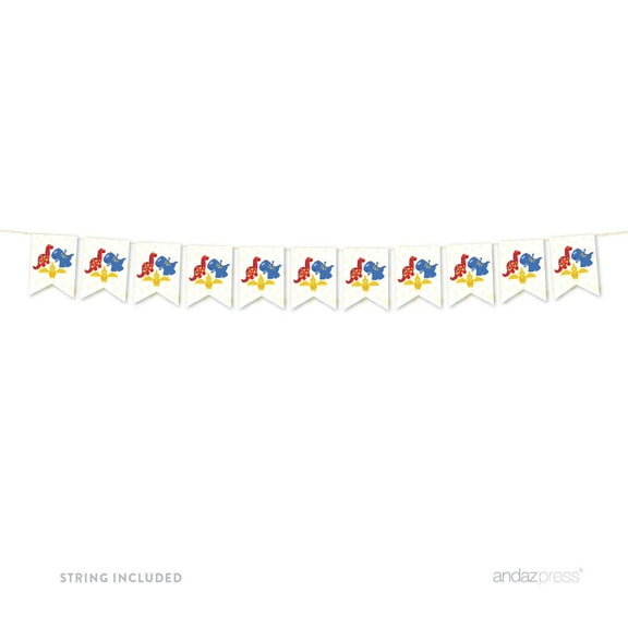 Birthday Hanging Pennant Party Banner with String, Graphics, RBY Dinosaur Party, 5-Feet, Includes String