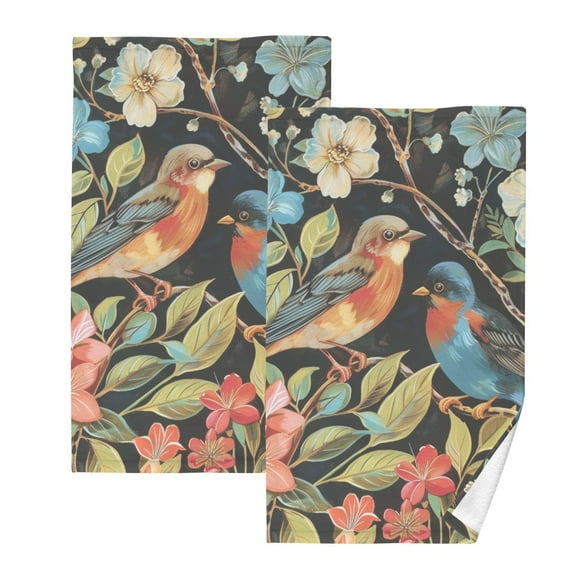 Birds with Flowers Hand Towels Cotton Bath Towels Large Face Towels Absorbent for Bathroom 2 Packs