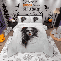 Manfei Skeleton Bride Queen Comforter Set for Teens, Red Romantic Rose Bedding Sets, Gothic Halloween Style Reversible Bedding Comforter Set, Breathable Home Decor, 3pcs