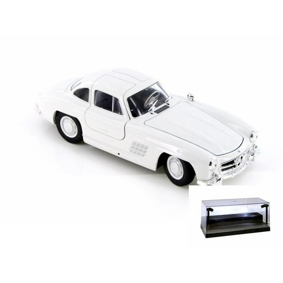 Diecast Car w/LED Display Case - Mercedes-Benz 300SL, White - Welly 24064/4D - 1/24 Scale Diecast Model Toy Car