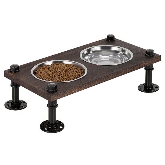 SoildPal Elevated Dog Bowls Stand with Double Stainless Steel Bowls, Raised Pet Feeder with Waterproof Wood Plank for Medium Dogs, Puppy, Cats