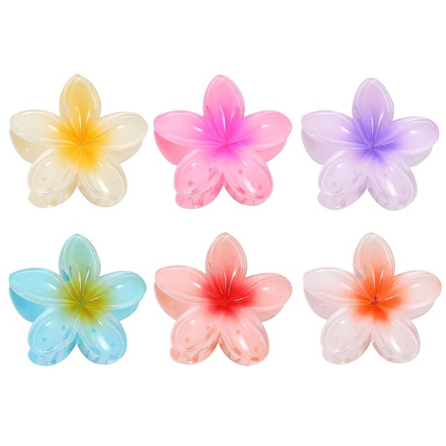 Pinzas para el pelo de plástico con forma de flor, paquete grande de 6, pinzas para el pelo de flores Kavya, pinzas para el pelo de acrílico multicolor, pinzas para el pelo con forma de flor, pinzas