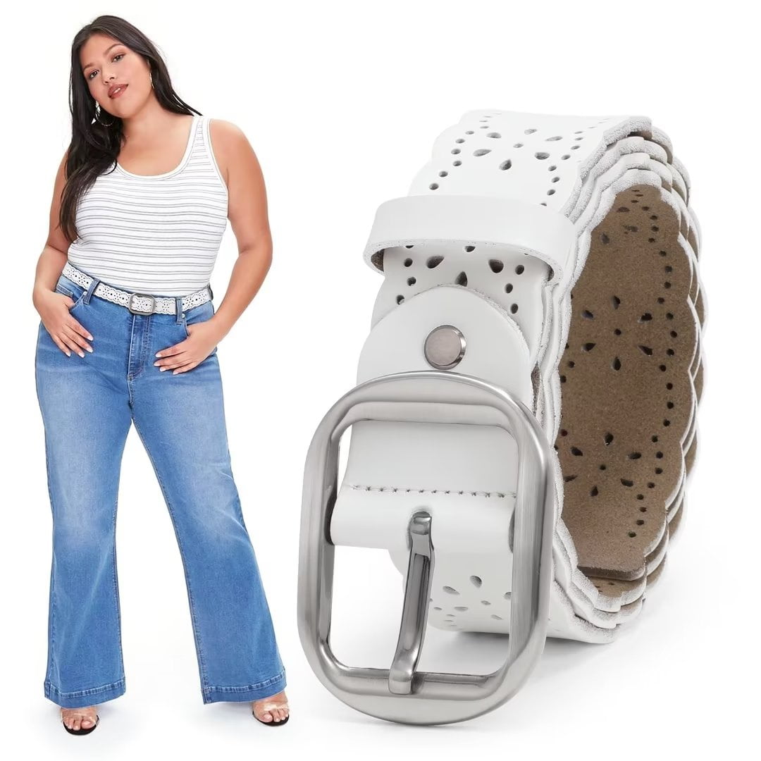 JASGOOD Women Leather Belt Hollow Flower Plus Size Western Belts for