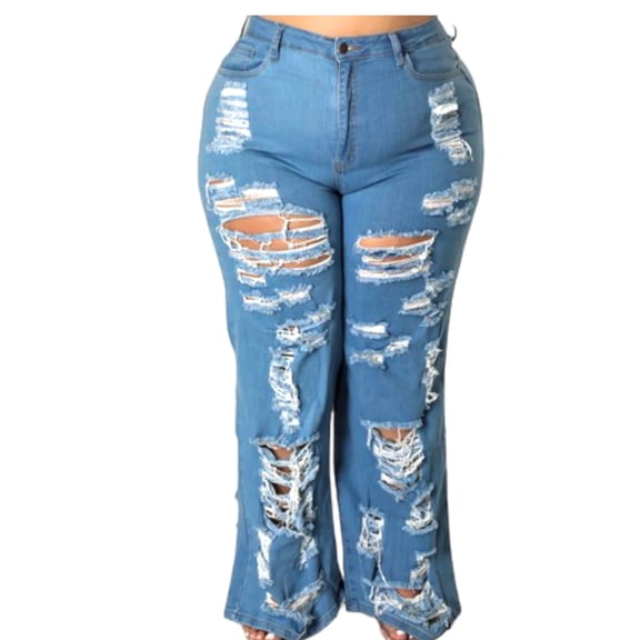 Women's Plus Size Distressed Flare Denim Pants