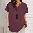 thumbnail image 2 of Tees for Women Oversized Cotton Linen Short Sleeve V Neck Basic Shirts Summer Casual Solid Color Tops, 2 of 7