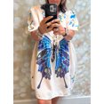 thumbnail image 5 of Rdhnmea Women's Summer A-Line Dress Floral Print Short Puff Sleeve Tie Front V-Neck Babydoll Dress Loose Mini T-Shirt Dress, 5 of 6