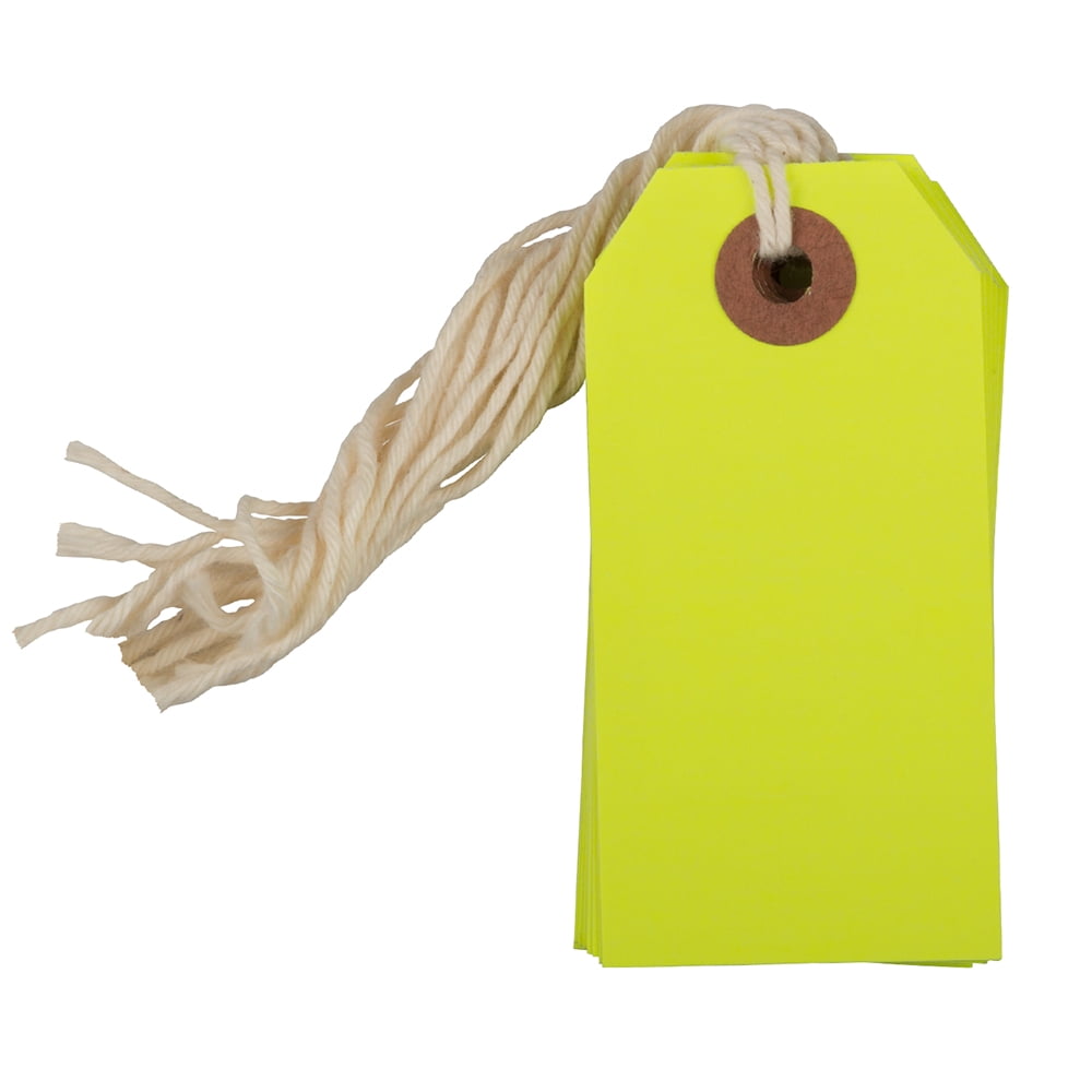 JAM Paper Small Neon Green Paper Gift Tags, with String 3 1/4 x 1 5/8 x 2 (10 Count)